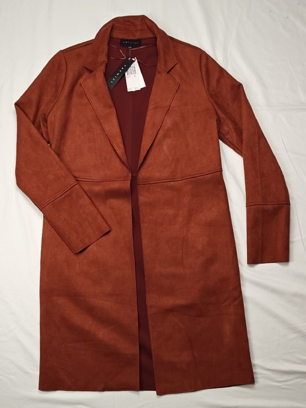 Premise Women's Rust Faux Suede Blazer Longcoat Size Medium NWT - Picture 3 of 9